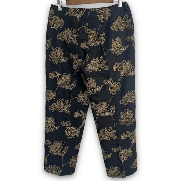 Tommy Bahama Silk Black Tan Floral Embroidery Straight Crop Pants Size 6 - Picture 2 of 15